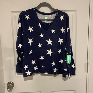 NWT Honeydew Navy Star Print Sweatshirt Small Cozy Lounge Top